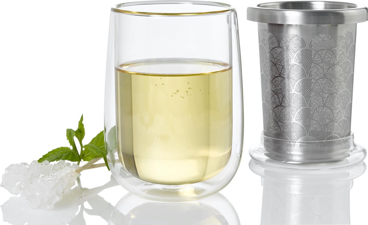 AdHoc Fusion Theeglas - Met Theefilter en Deksel - 400 ml