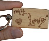 Sleutelhanger Hout "My Love" - Liefde - Duurzaam Cadeau - Mannen - Vrouwen