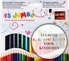 foto van Kleurpotloden met Puntenslijper  - Jumbo - 15 stuks - Makkelijk vast te houden voor kinderen vanaf 3 jaar