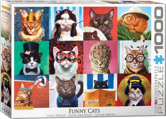 Eurographics puzzel Funny Cats - Lucia Heffernan - 1000 stukjes | bol.com