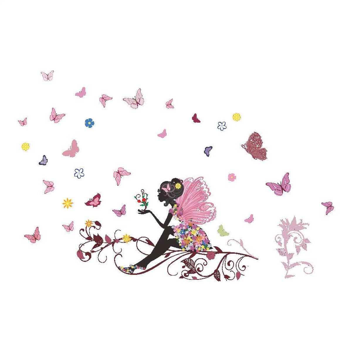 Sticker mural Vwist Papillons - Fille - Chambre filles - Rose - Fée - 120 x  80 CM