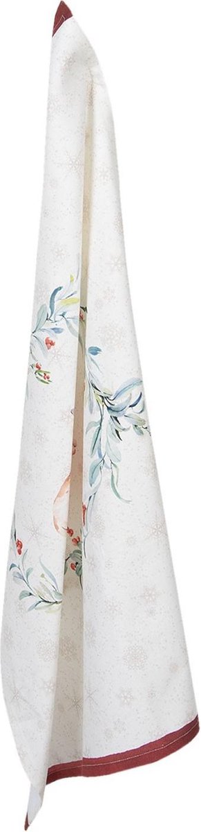 Clayre & Eef Theedoek 50x70 cm Wit Rood Katoen Hert Keukenhanddoek