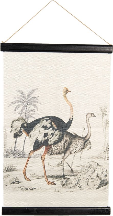 Clayre & Eef Wandkleed 40x2x60 cm Beige Zwart Linnen Struisvogels
