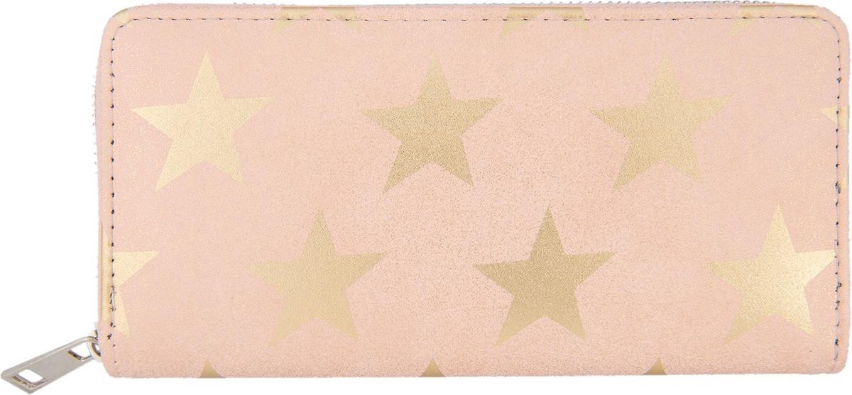 Juleeze Portemonnee 19x9 cm Roze Kunstleer Rechthoek Sterren Beurs Geldbeurs Geldbuidel