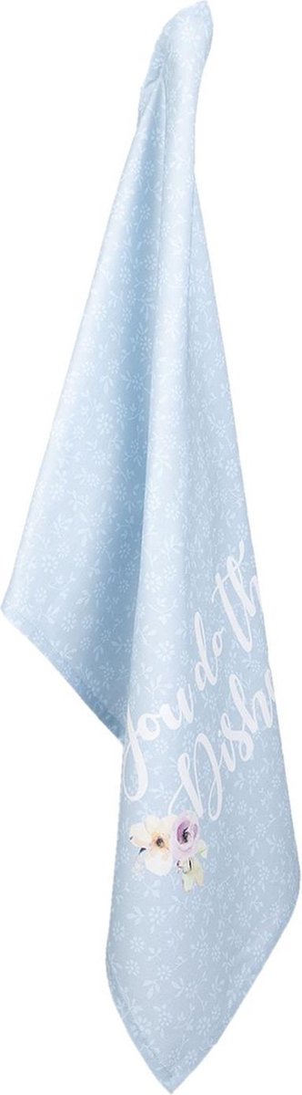 Clayre & Eef Theedoek 50x70 cm Blauw Wit Katoen Rechthoek Bloemen Vaatdoek