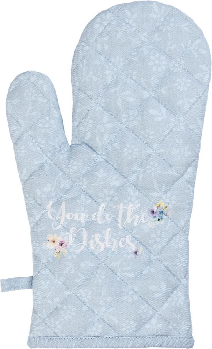 Clayre & Eef Ovenwant 16x30 cm Blauw Katoen Bloemen Ovenhandschoen