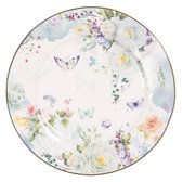 Clayre & Eef Ontbijtbord Ø 19 cm Wit Blauw Porselein Bloemen