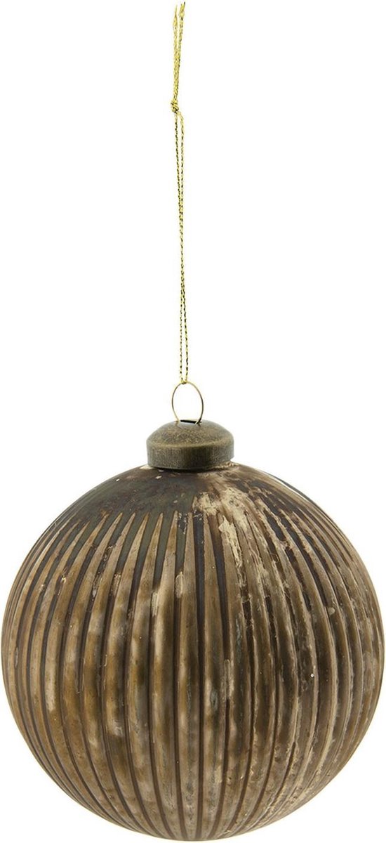 Clayre & Eef Kerstballen set (set v 2) Ø 10 cm (set 2) Bruin Glas Rond Kerstboomversiering Kerstversiering Kerstdecoratie