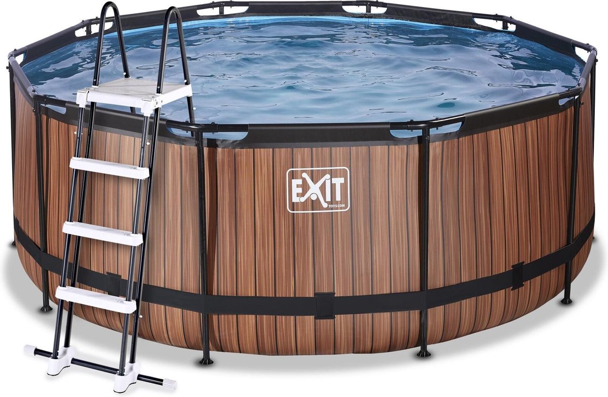 EXIT Wood zwembad Ã¸360x122cm met filterpomp - bruin