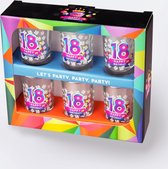 Verjaardag -  6 Happy Shot glasses - 18 Happy Birthday - In cadeauverpakking met gekleurd lint