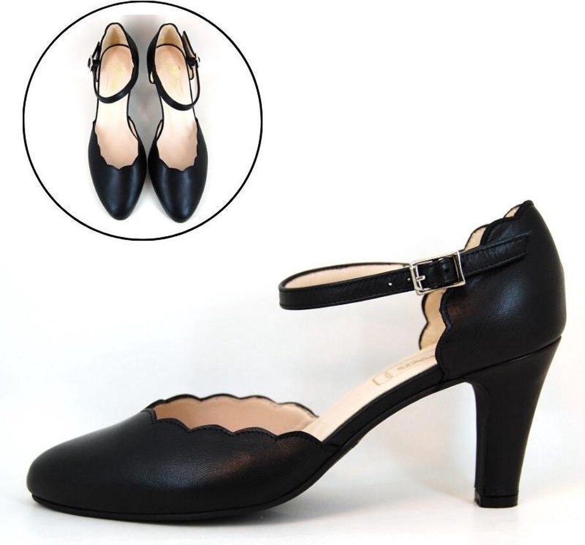 Stravers Maat 34 Pumps met Bandje Zwart Leer Kleine Maten