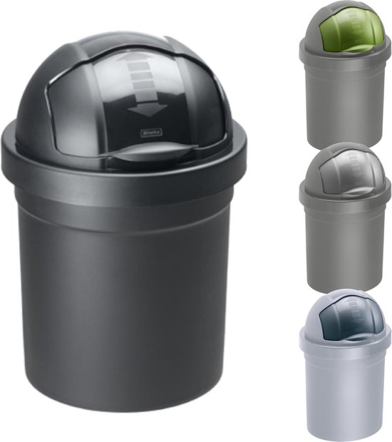 ROTHO afvalbak scheidingssysteem 2x 10 liter zilver en grijs | Prullenbak met scheidingssysteem
