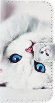 ADEL Kunstleren Book Case Portemonnee Pasjes Hoesje Geschikt voor iPhone XS/ X - Katten Wit