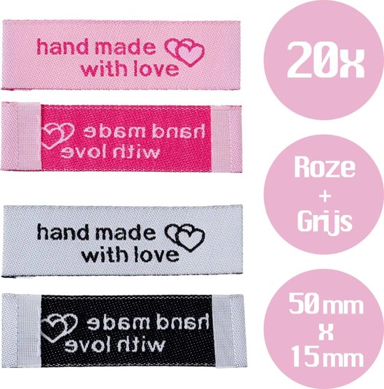 Glim® 20 stuks Stoffen labels - Handmade with love - Stoffen Labels -  Houten label -... | bol