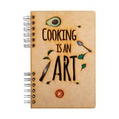 KOMONI - Duurzaam houten Schetsboek - Gerecycled papier - Navulbaar - A4 - Blanco -  Recepteboek - Cooking is an Art
