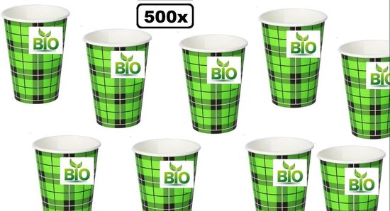 500x BIO Koffie beker Schotse ruit 180ml next generation -  melk suiker
