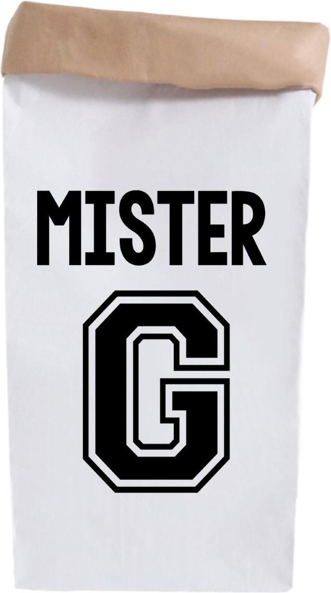 Opbergzak kinderkamer-Paperbag kids mister met voorletter G-60x30cm Opbergzak kinderkamer-Paperbag kids mister met voorletter G-60x30cm