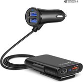 DrPhone PCC2 36W 8A 4-poorten Snellader USB QC 3.0 Autolader Voor en Achter – 1.8M Zwart