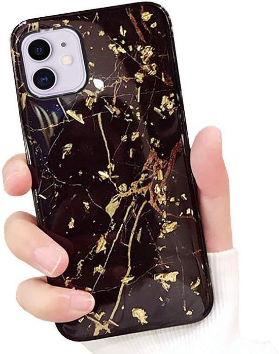 Marmer telefoonhoesje geschikt voor Apple iPhone 11 Hoesje Zwart x Goud |  bol.com