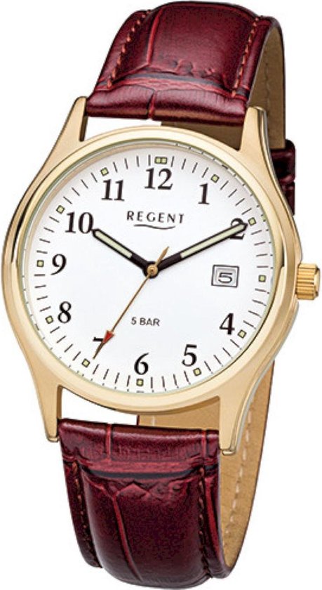 REGENT Heren analoog Shioj. VJ32 horloge met lederen armband 1110808, zilver -zwart, Riemen. : Regent Uhren