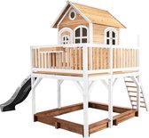 AXI Liam Speelhuis in Bruin/Wit - Met Verdieping, Zandbak en Grijze Glijbaan - Speelhuisje voor de tuin / buiten - FSC hout - Speeltoestel voor kinderen