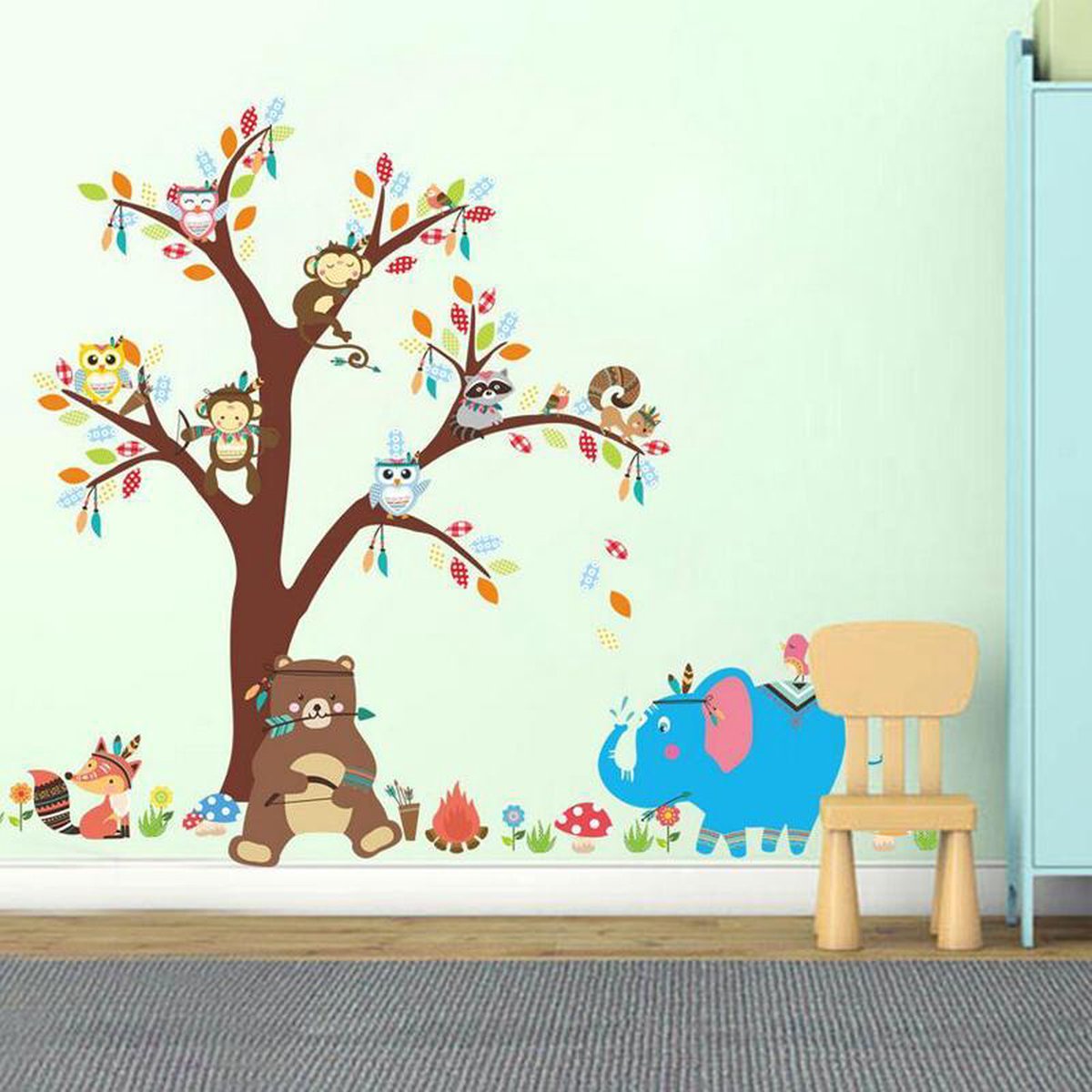 Muursticker Boom Met Dieren| Wanddecoratie | Muurdecoratie | Slaapkamer | Kinderkamer | Babykamer| Jongen | Meisje | Decoratie Sticker |