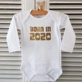 Baby Rompertje unisex Born in 2020 | Lange mouw | wit goud| maat 74-80 Eerste Moederdag Vaderdag cadeau bekendmaking zwangerschap aanstaande baby jongen meisje unisex