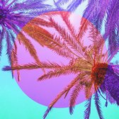Schilderij - Palmbomen gekleurd, paradijs, paars, roze , 3 maten , Wanddecoratie