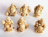 Setje van 6 kleine happy boeddha's . handgemaakt  5.5cm 'ivoor look' geluksbrenger