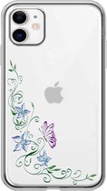 Apple Iphone 11 siliconen vlinder telefoonhoesje - Transparant - Bloemen vlinder