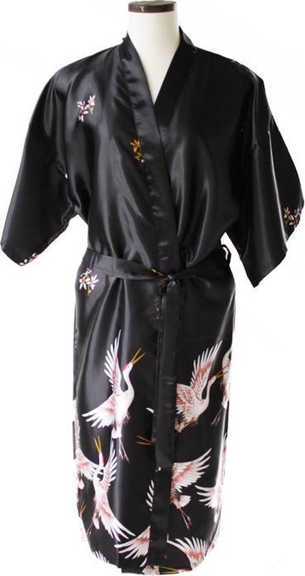 TA-HWA - Dames Kimono - met Kraanvogels - Zwart - Maat L