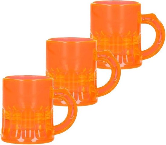 Foto: 12x shotglas shotjes fluor oranje uv glaasjes glazen met handvat 2cl herbruikbare shotglazen koningsdag kroeg bar cafe shot shotjes glazen