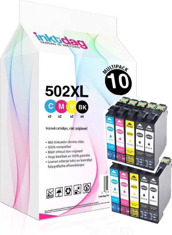 Cartouches d'encre Inkday pour Epson 502 XL, lot de 10 couleurs (4 * noir,  2 * C / M /... | bol.com