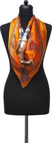 ThannaPhum Luxe zijden sjaal - oranje multicolor 85 x 85 cm