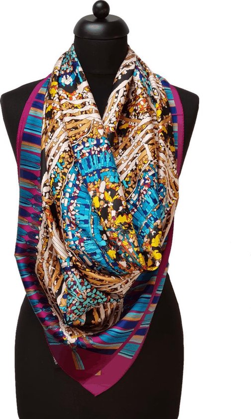 ThannaPhum luxe zijden sjaal - Roze Blauw Cirkel Mirakel 100 x 100 cm |  bol.com