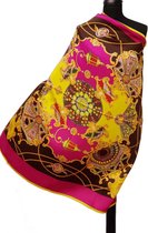 ThannaPhum luxe zijden sjaal - Geel Paars Oosters design 100 x 100 cm