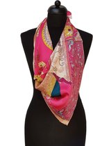 ThannaPhum Luxe zijden sjaal - roze - Oosterse potten 85 x 85 cm