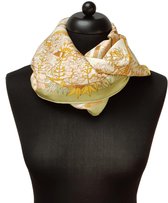 ThannaPhum luxe zijden sjaal - Bloem design - beige lichtgroen 100 x 100 cm