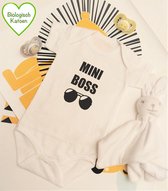 Rompercity - Design Romper Mini BOSS met Zonnebril / Biologisch Katoen / Geboorte Cadeau / Maat 62