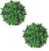 Kunstbuxus bal met lavendel 36 cm set van 2