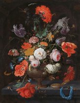 Stilleven met bloemen en een horloge, Abraham Mignon, ca. 1660 - ca. 1679 op aluminium dibond