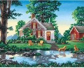 JDBOS ® Schilderen op nummer Volwassenen - Huis aan het water - Honden - Paint by numbers - Verven volwassenen - 40x50 cm