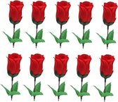 10x Voordelige rode rozen kunstbloemen 28 cm - Valentijn kunstrozen - Kunstbloemen boeketten rozen rood