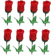 8x Voordelige rode rozen kunstbloemen 28 cm - Valentijn kunstrozen - Kunstbloemen boeketten rozen rood