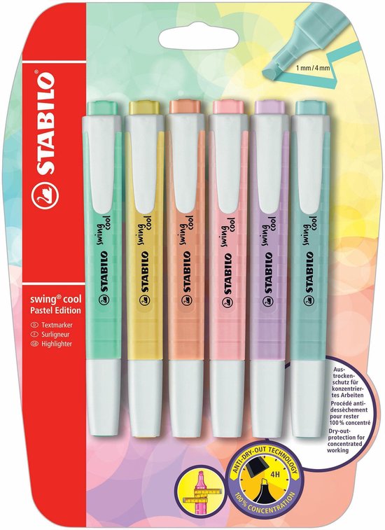 Pot de 6 surligneurs Pastel - STABILO BOSS Pastel - 6 couleurs Pastel