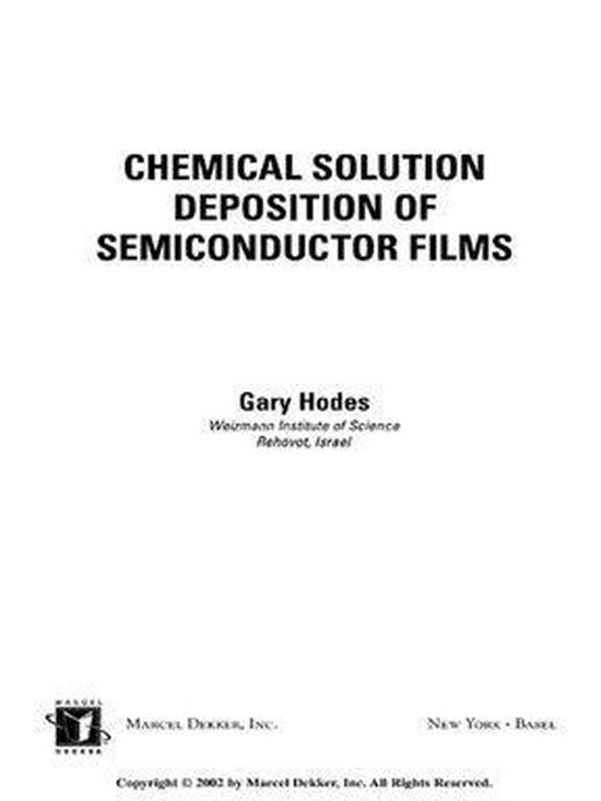 Chemical Solution Deposition Of Semiconductor Films - cover