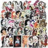 Coole sticker mix met 50 verschillende afbeeldingen van getatoeerde prinsessen, sexy dames en pin ups. Stickers voor laptop, skateboard, agenda, toilet, muur etc.