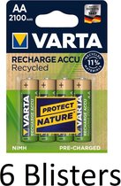 24 Stuks (6 Blisters a 4 st) Varta Recharge Accu Recycled AA Oplaadbare Batterijen 2100 mAh