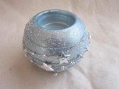 waxinelichthouder in kerstbalstyle, glas ijsblauw, 7 x 9 cm Ø