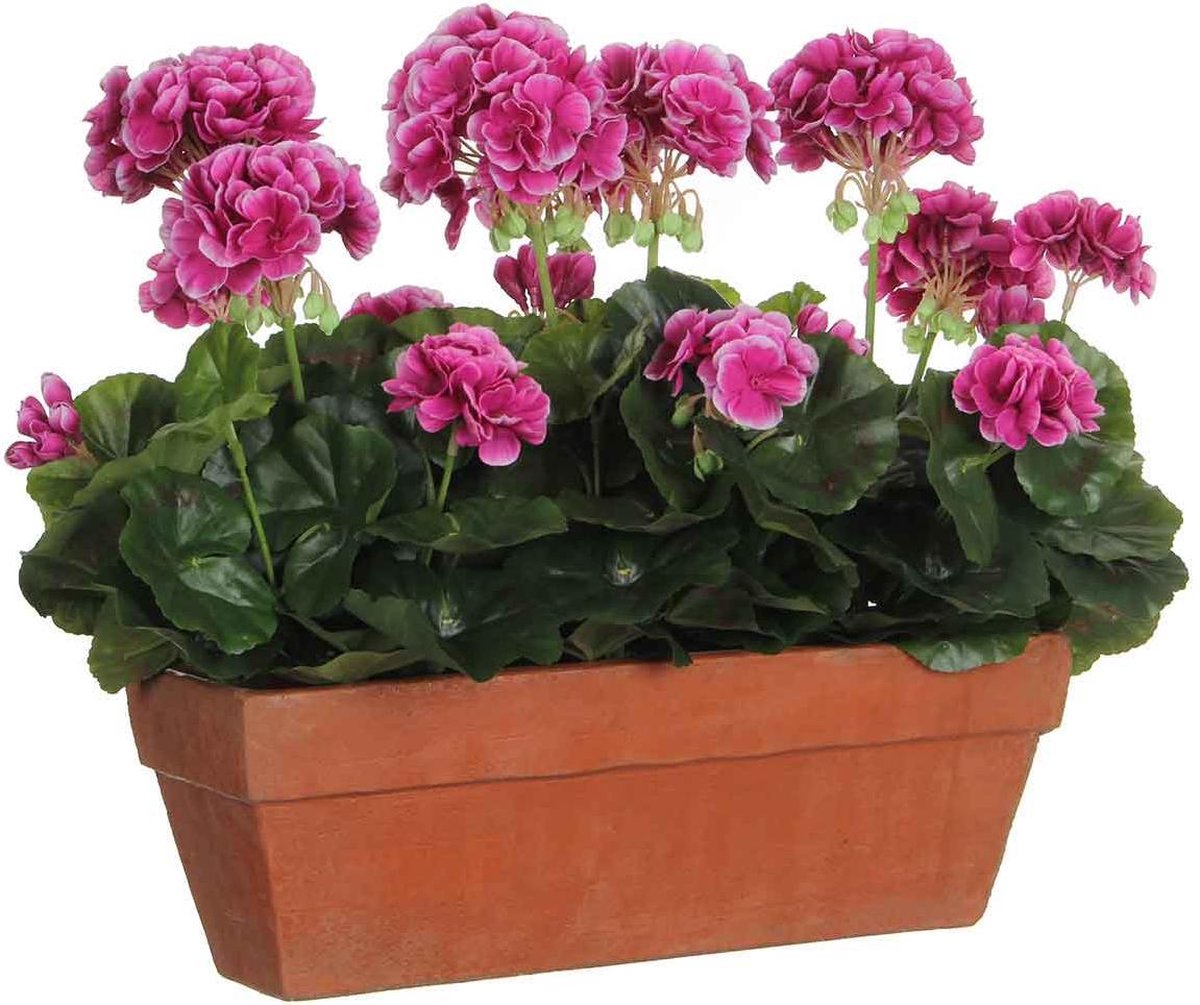 Kunstplant Geranium Paars - H 40cm - Zandcement sierpot - Mica Decorations